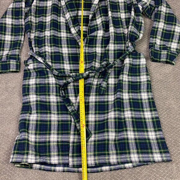 LL Bean Flannel Robe Men's Large Green Blue Plaid Check Bath Sleep - Picture 7 of 8